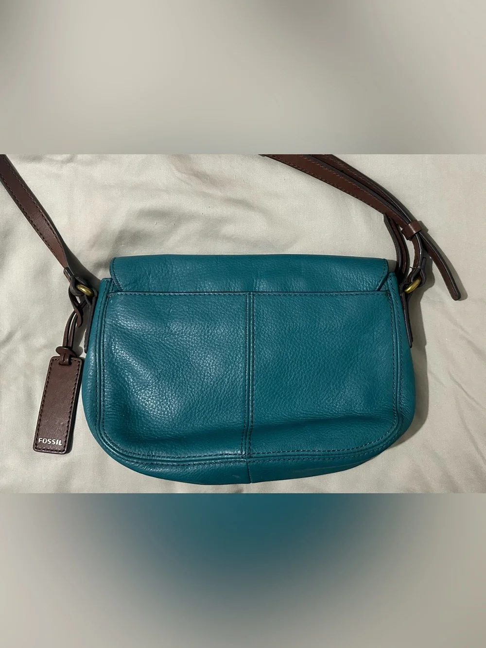 Fossil teal pebbled leather flap crossbody bag